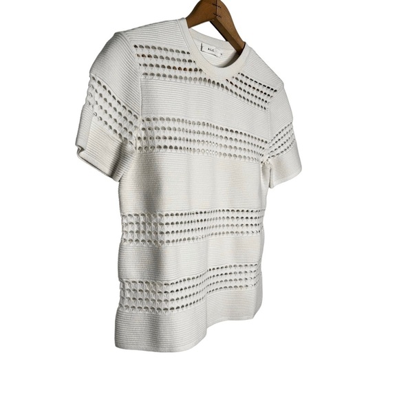 A.L.C. | White Open Knit Ribbed Crew Neck Tee Size Small - Picture 2 of 7